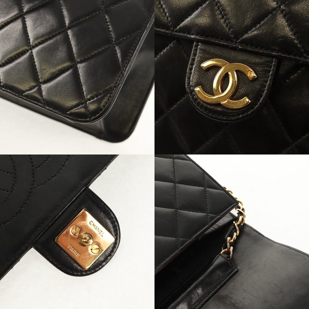 Chanel Chain Shoulder Bag Lamb Skin Black Gold CC - Picture 7 of 8